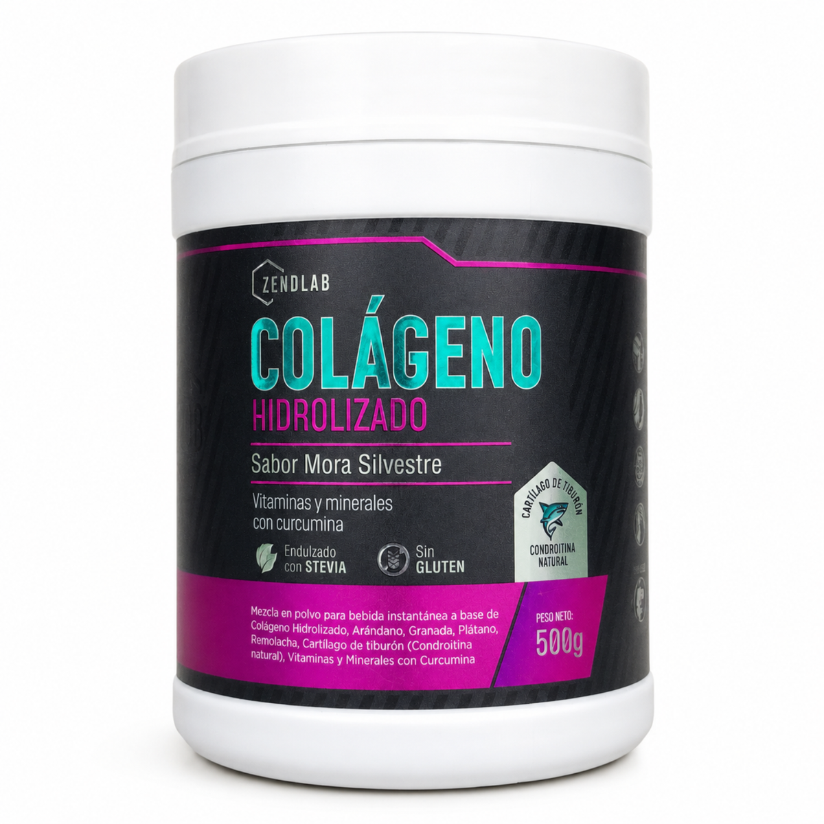 Colágeno hidrolizado ZENDLAB 500 g sabor mora silvestre