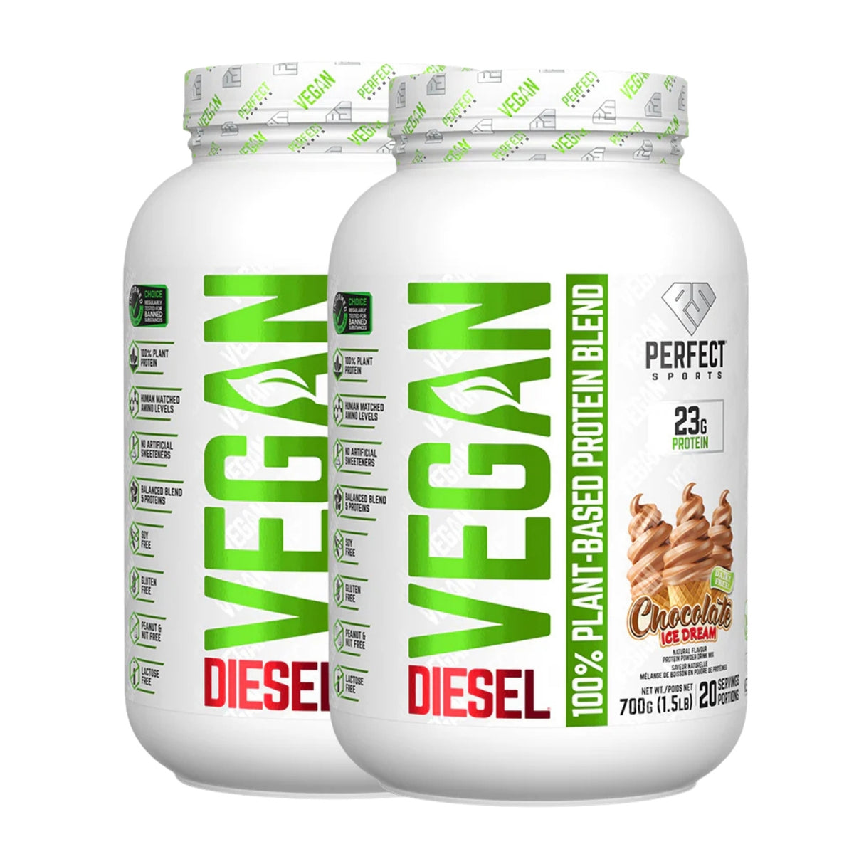 Pack x2 Proteina Vegana VEGAN PLANT BASED BLEND 1.5 LB CHOCOLATE ICE CREAM
