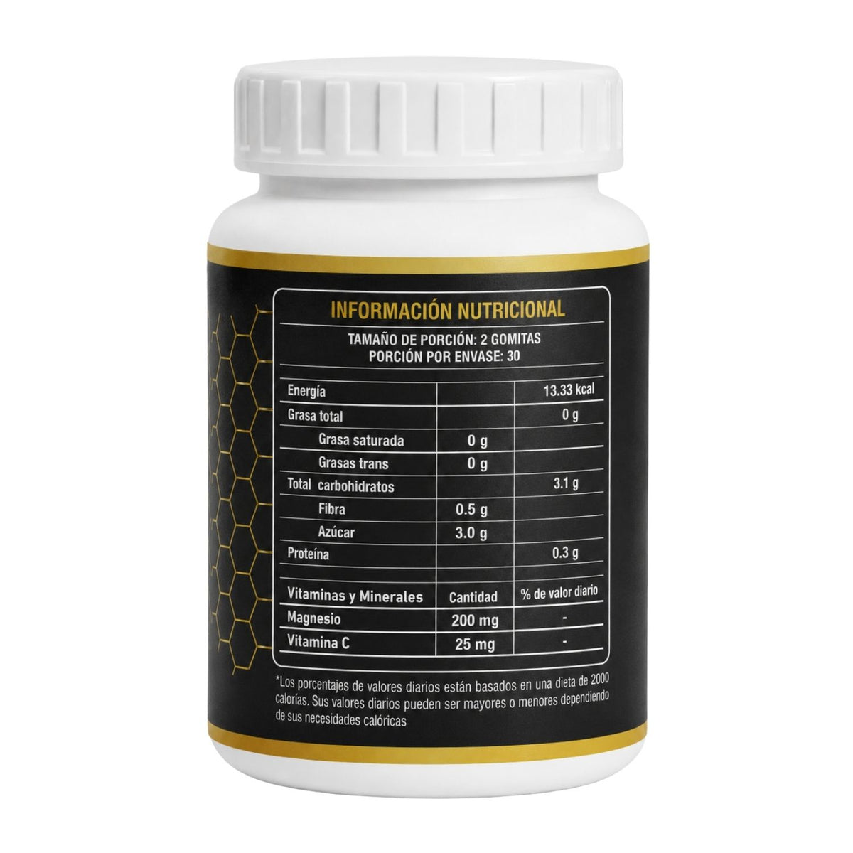 Información nutricional de gomitas de citrato de magnesio ZENDLAB con vitamina C