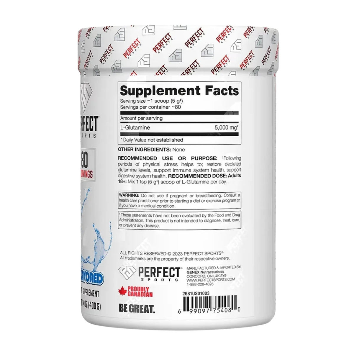 Pack x2 L GLUTAMINA FERMENTADA IMPORTADA EEUU PERFECT SPORT 400GRAMOS